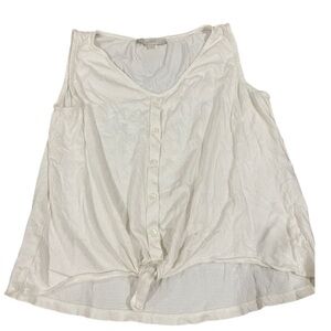 LOFT egg shell white sleeveless top, size small with a tie front and buttons.
